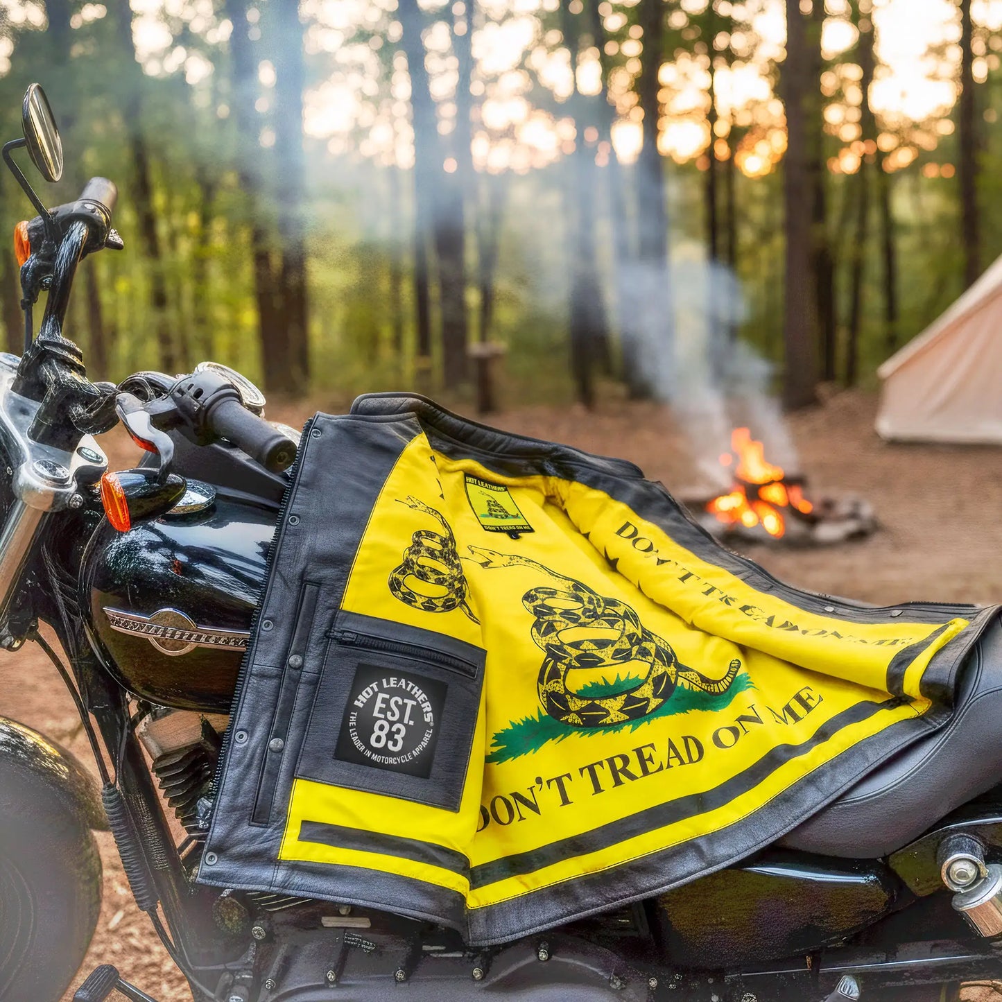 Hot Leathers VSM1053 Men's Black 'Don't Tread On Me' Motorcycle Club Style Conceal and Carry Leather Biker Vest