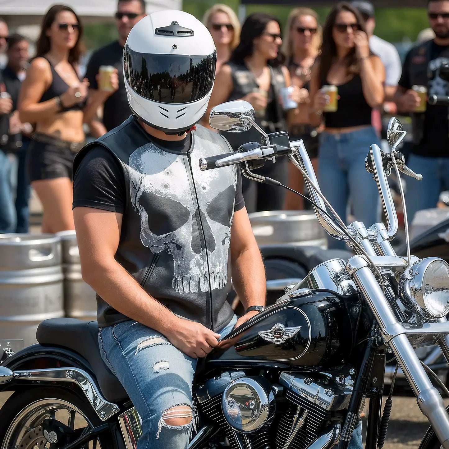 Hot Leathers VSM2001 Men's Black Motorcycle Club style ‘Jumbo Skull’ Conceal and Carry Leather Biker Vest