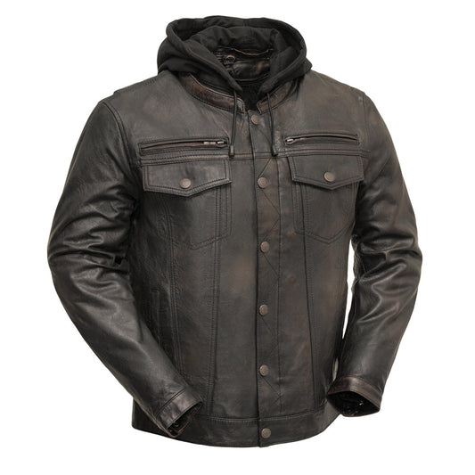 Vendetta Men's Motorcycle Leather Jacket Men's Leather Jacket First Manufacturing Company Black/Olive S 