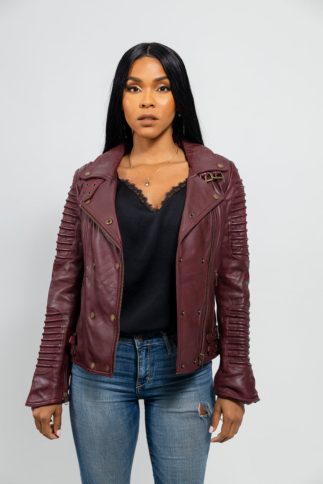Queens Women's Leather Jacket Oxblood (POS) Women's Fashion Moto Leather Jacket Whet Blu NYC   
