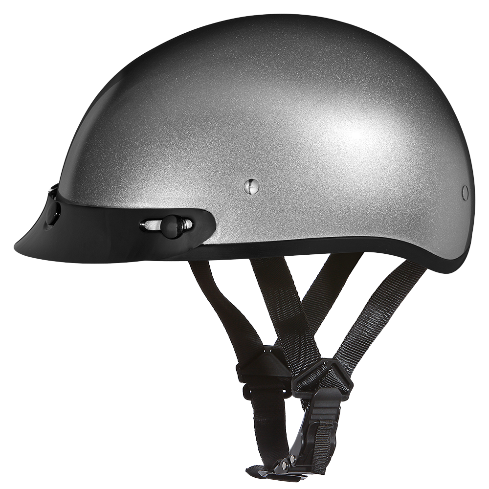 Daytona Skull Cap Half Helmet with Peak Visor, Metallic Silver / L
