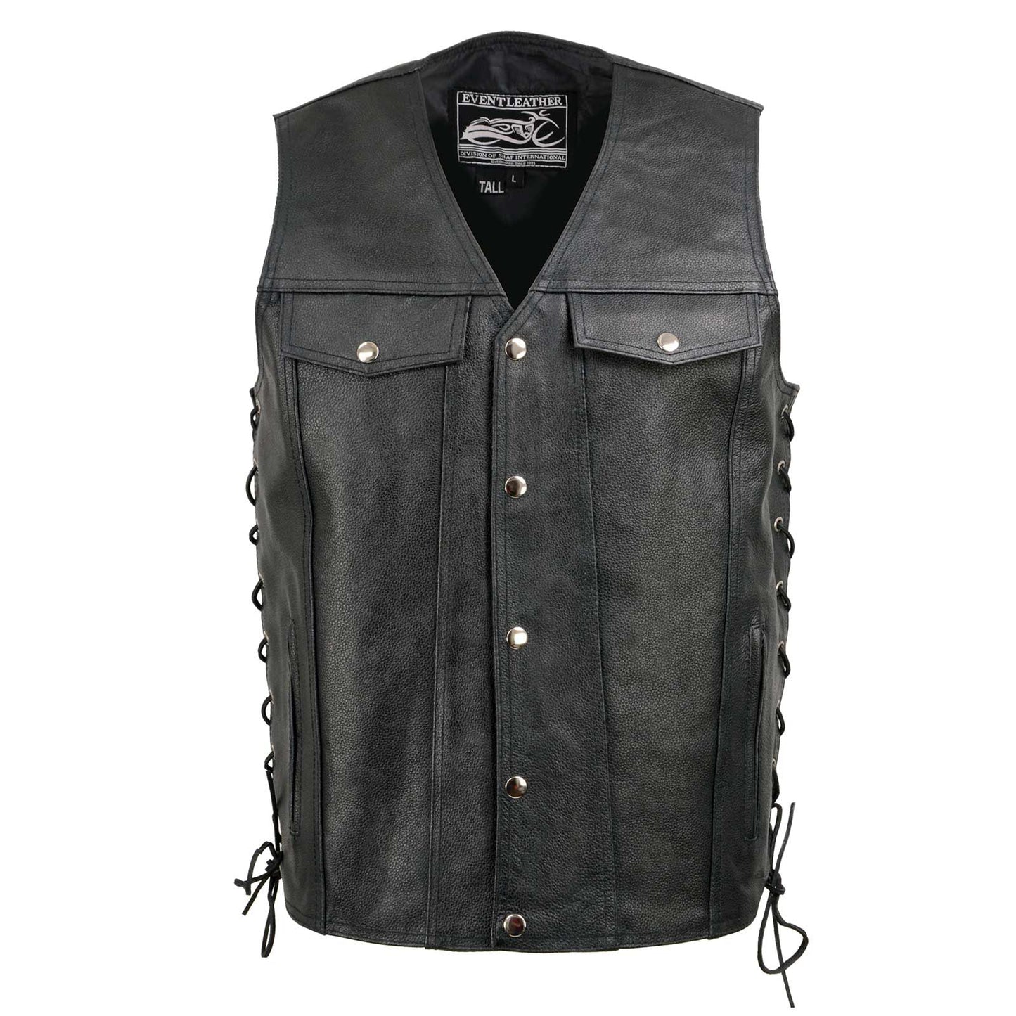 Event Leather EL5360TALL Men's Side Lace Vest with Denim Style Pockets Tall Sizes