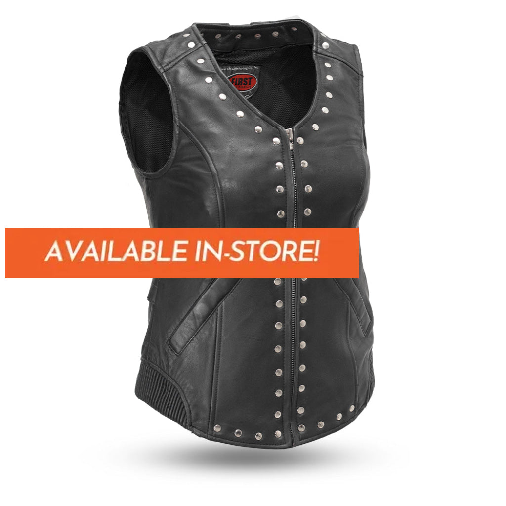 Women's Premium Black Leather Motorcycle Biker Vest With Concealed Carry Pockets – By Monaco