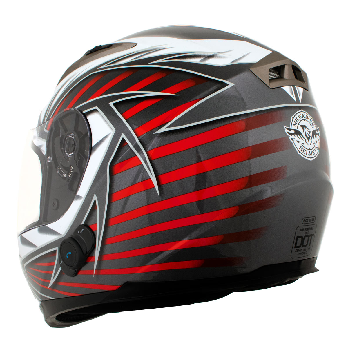 Milwaukee Helmets H520 Titanium and Red Chit-Chat Full Face Wireless Motorcycle Helmet-Stream Music-Phone Calls
