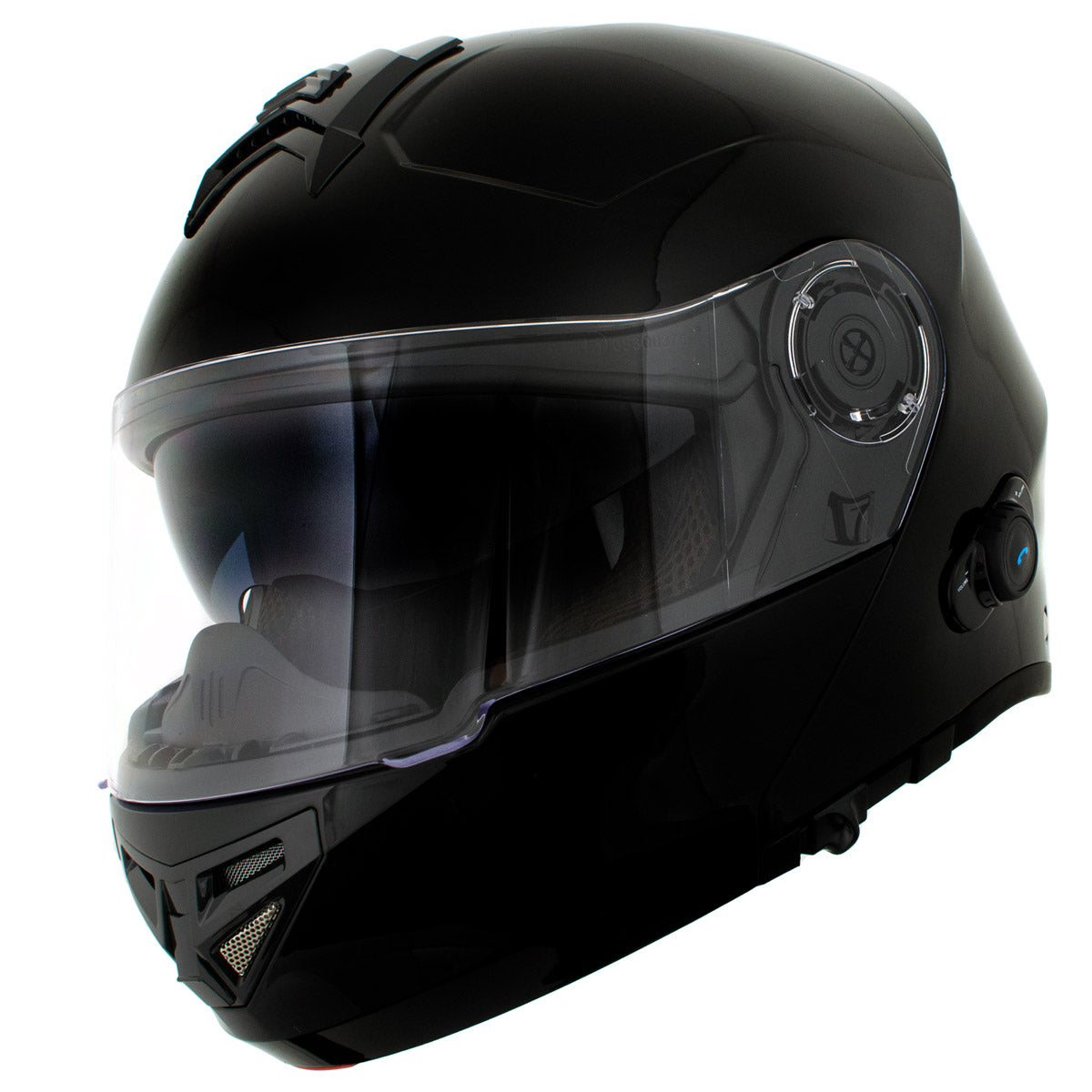 Milwaukee Helmets H7000 Glossy Black Mayday Modular Full Face Wireless Motorcycle Helmet-Stream Music-Phone Calls