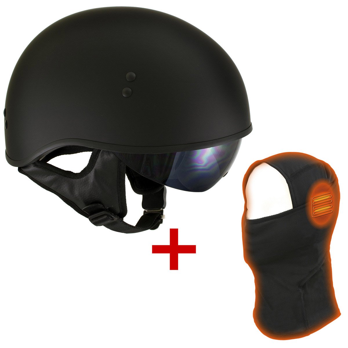 black widow motorcycle helmet Hot Leathers T72 'Black Widow' Flat Black DOT Helmet with MP7922FMSET  Heated Balaclava Bundle
