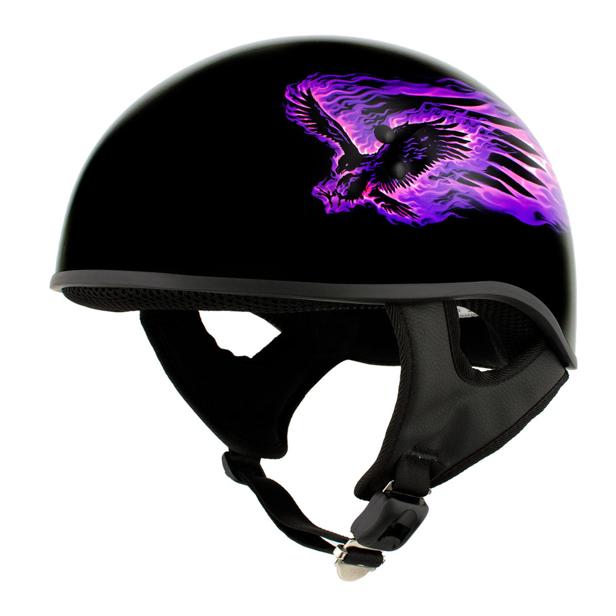 black motorcycle helmet womens Hot Leathers HLD1007 Black Out Eagle Gloss Black Motorcycle DOT Skull – Extreme Biker Leather