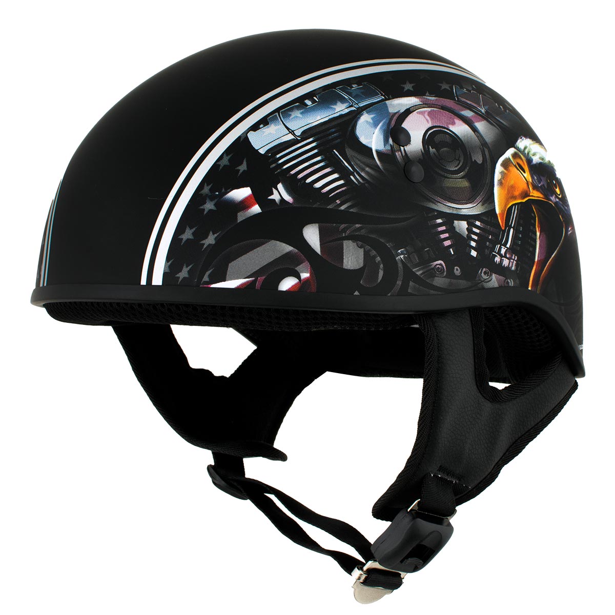 eagle design motorcycle helmet Hot Leathers HLD1023 V-Twin Eagle Flat Black Motorcycle DOT Skull Cap Half Helmet Biker