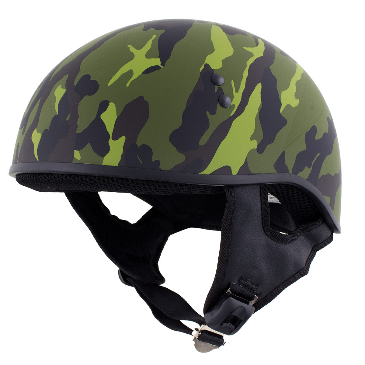 cap helmet for motorcycle Hot Leathers HLD1049 Camo Matte Green Motorcycle Skull Cap Half Helmet DOT Approved