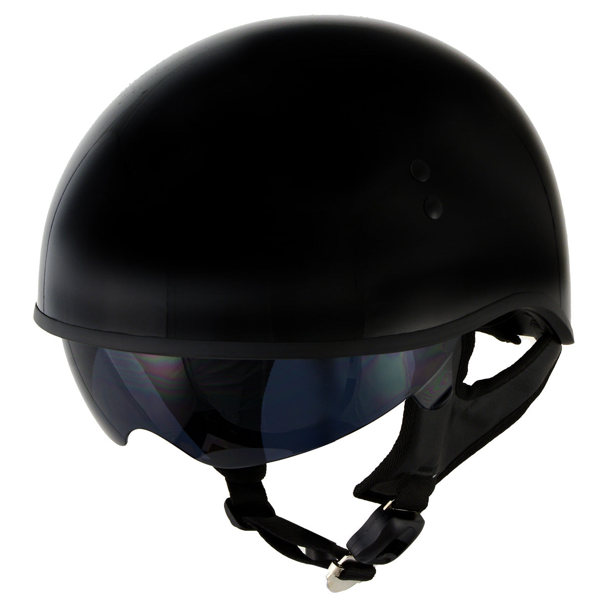 compact motorcycle half helmets Hot Leathers T72 'Black Widow' Gloss Black Motorcycle Half Helmet for Men and Women Biker with Drop Down Visor
