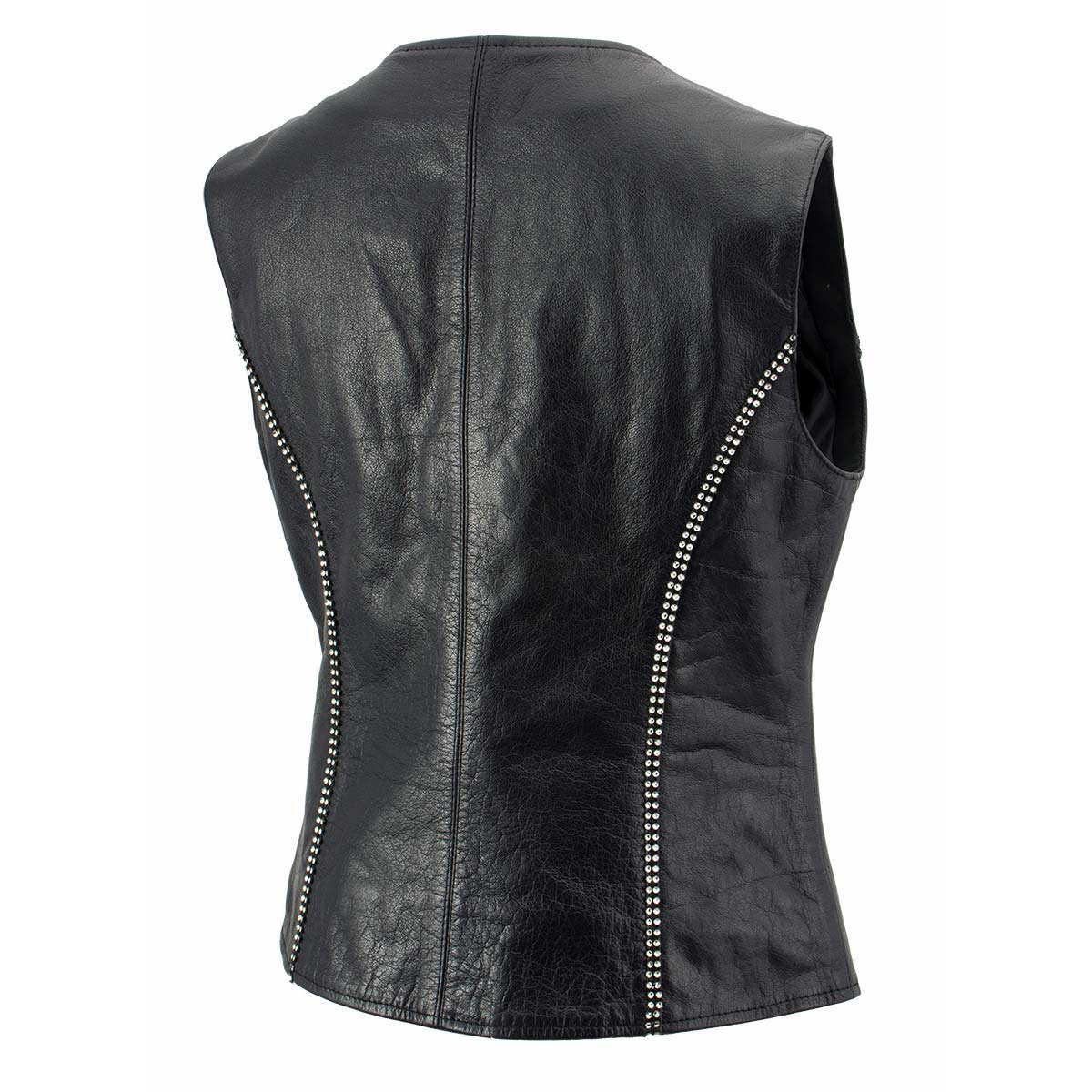 Milwaukee Leather Women's 'Bling' Black Leather V-Neck Motorcycle Rider Vest with Rhinestone Detail - LK4721