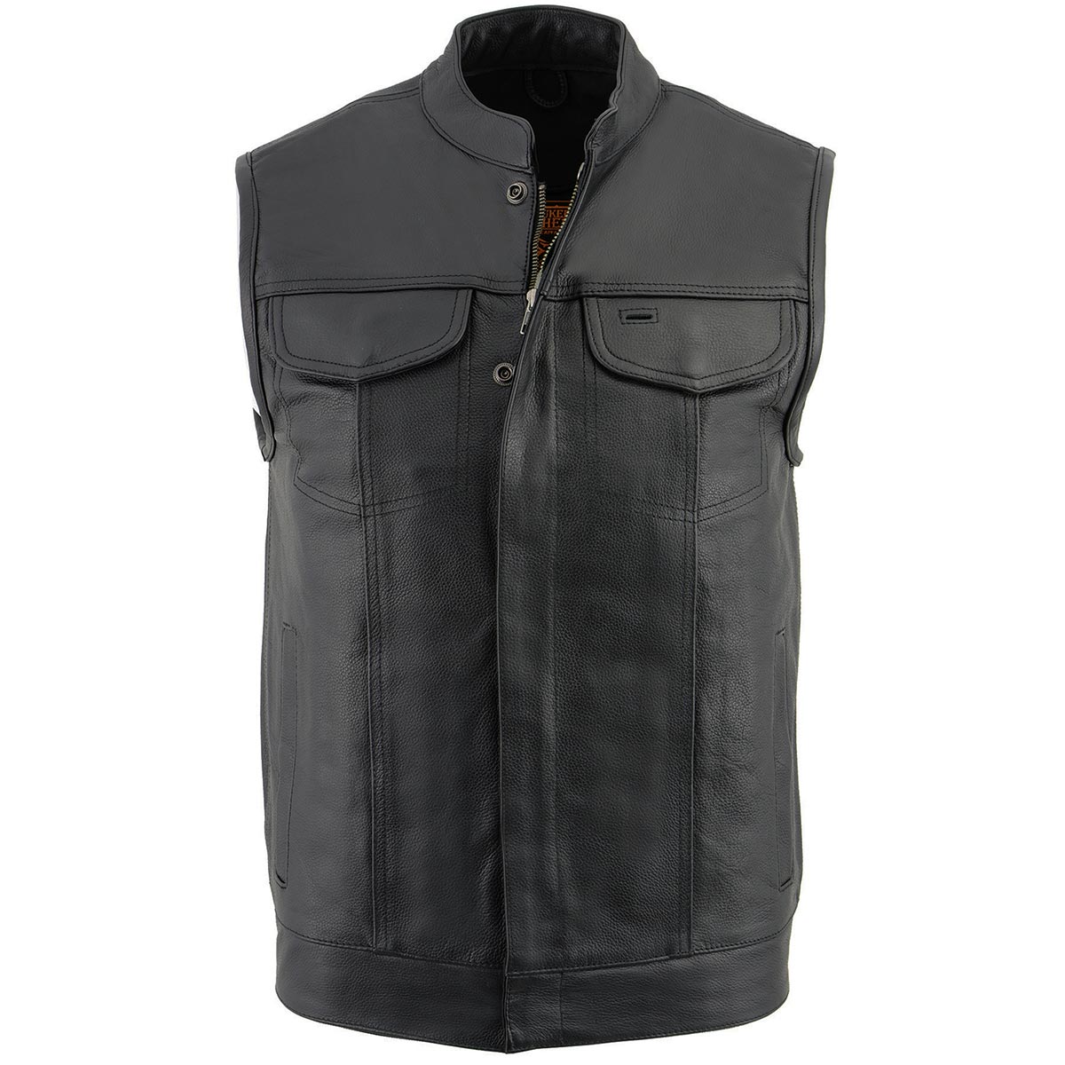 Milwaukee Leather LKM3710 Men's Black Leather Club Style Motorcycle Rider Vest w/ Zipper and Snap Button Closure