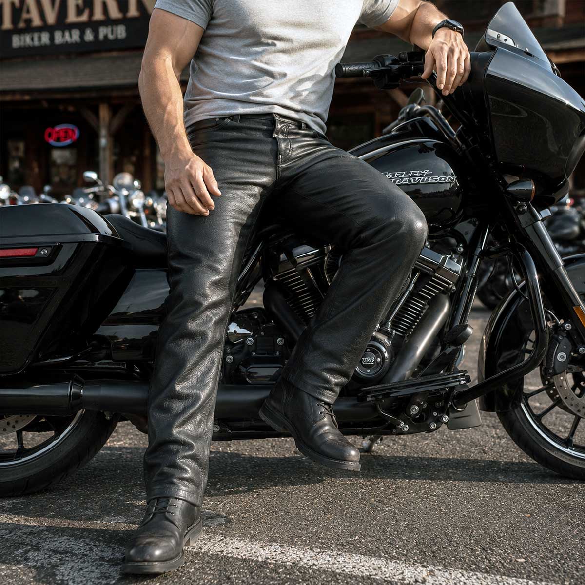 Milwaukee Leather LKM5718 Men's Classic Black Loose Fitted Motorcycle Casual Leather Biker Pants