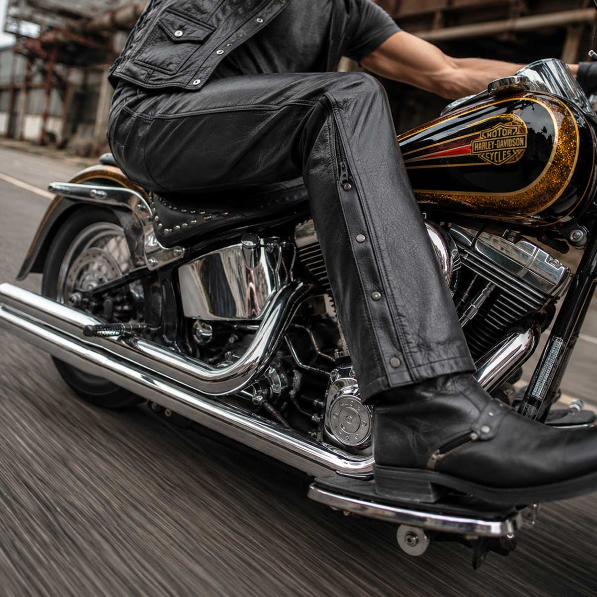Milwaukee Leather LKM5726 Men's Black Premium Leather Motorcycle Over Pants with Side Zipper and Snaps