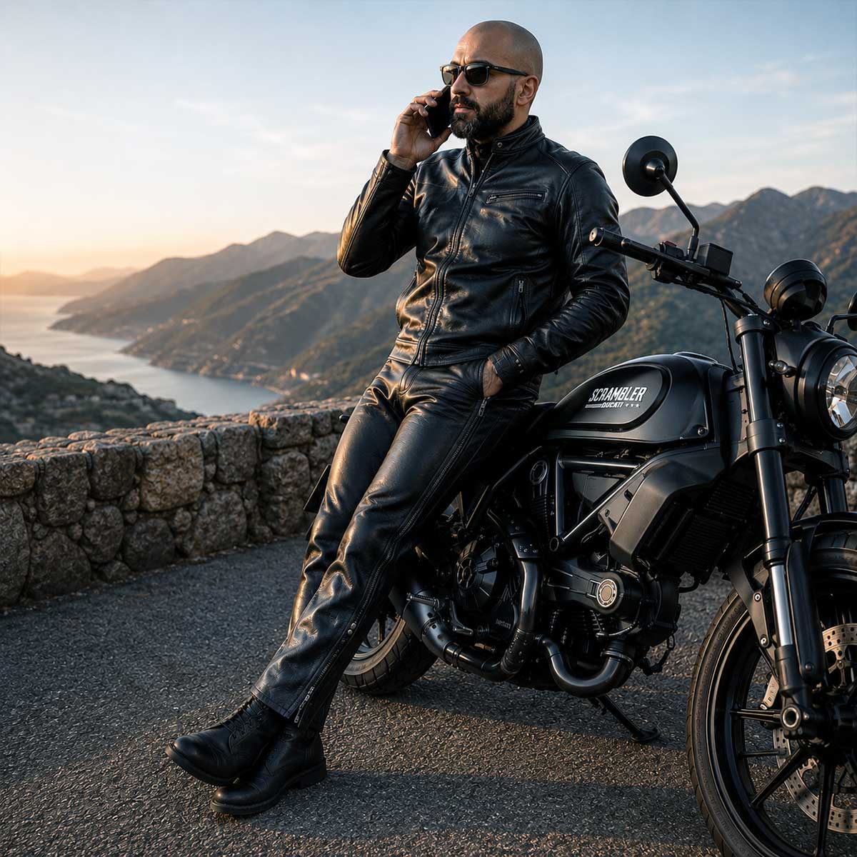 Milwaukee Leather LKM5727 Men's Black Premium Leather Motorcycle Rider Protective Over Pants w/ Side Zipper Entry