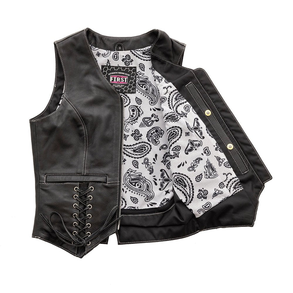 Love Lace Women's Motorcycle Leather Vest Women's Leather Vest First Manufacturing Company
