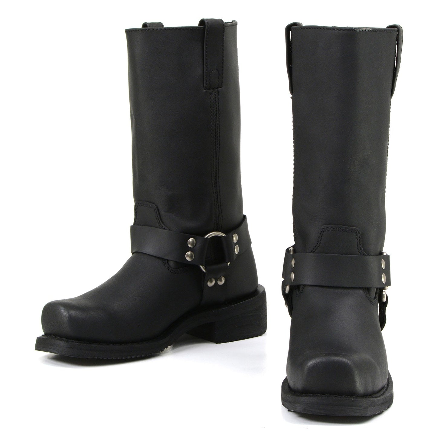 MMCC MB410 Men's Classic Harness Black Leather Biker Boots - Riding Footwear