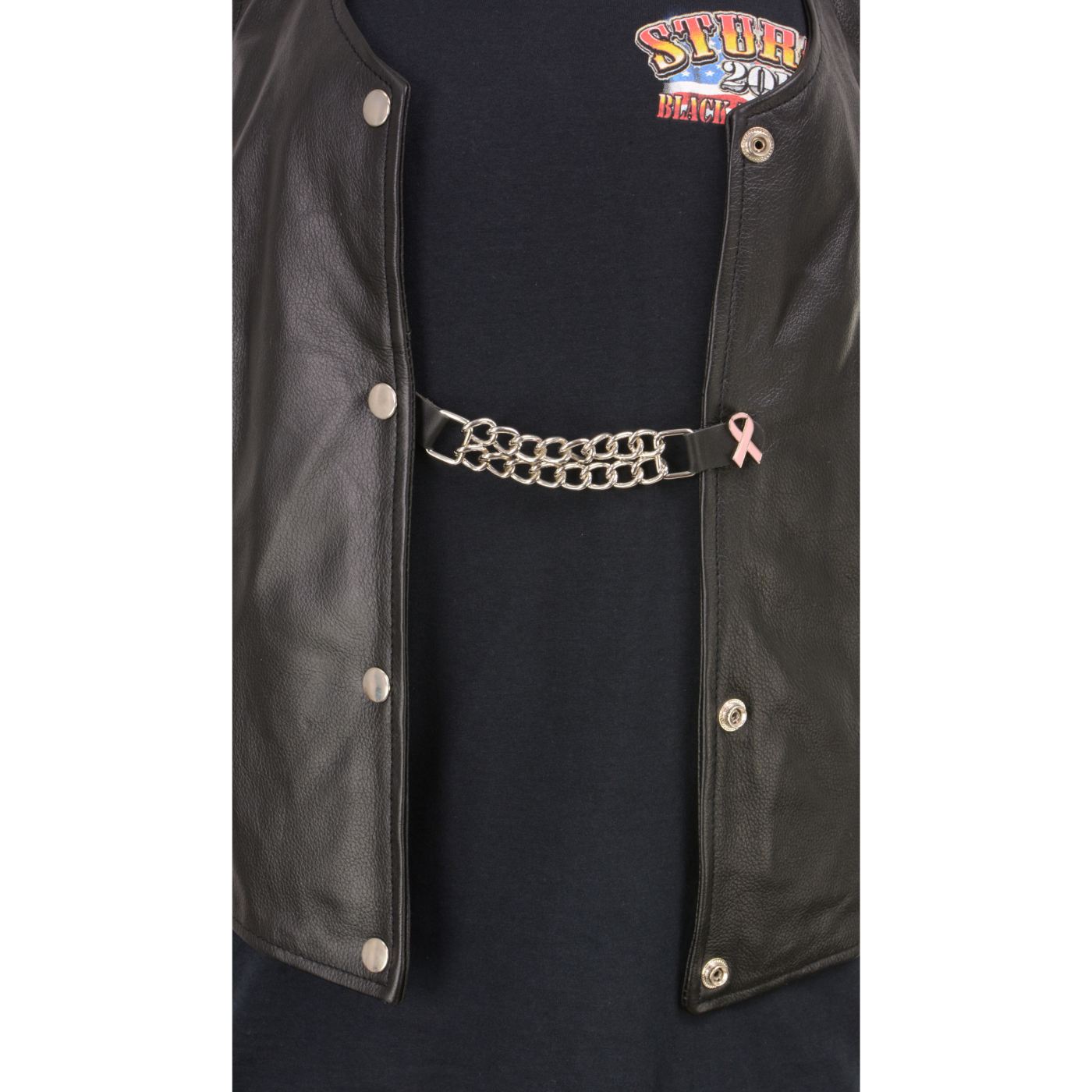 Milwaukee Leather Pink Ribbon Medallion Vest Extender - Double Chrome Chains Genuine Leather 6.5" Extension MLA1021-Single