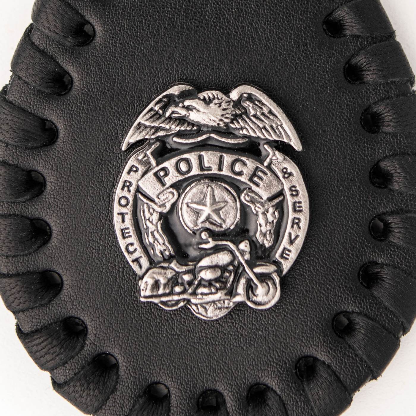 Milwaukee Leather Black Police Badge Pewter Emblem Key Chain - MLA9501