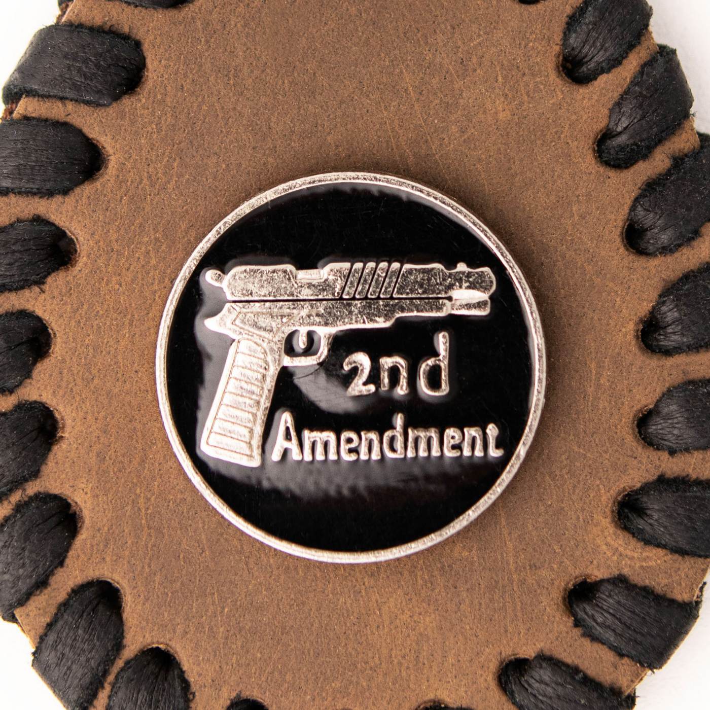 Milwaukee Leather Brown Second Amendment Pewter Emblem Key Chain - MLA9502