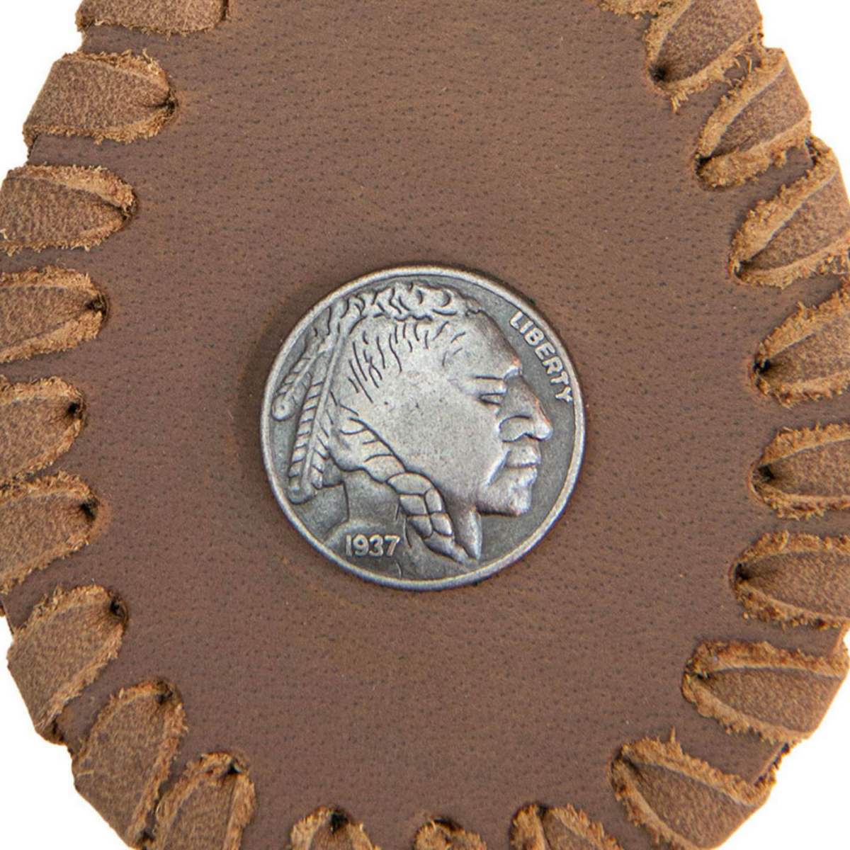Milwaukee Leather Brown 1937 Buffalo Nickel Keychain - Vintage Indian Head Coin - MLA9510