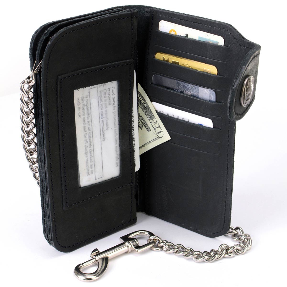 Milwaukee Leather MLW7828 Men's 7" Leather Bi-Fold Biker Wallet w/ Anti-Theft Stainless Steel Chain and Buffalo Nickel Snap