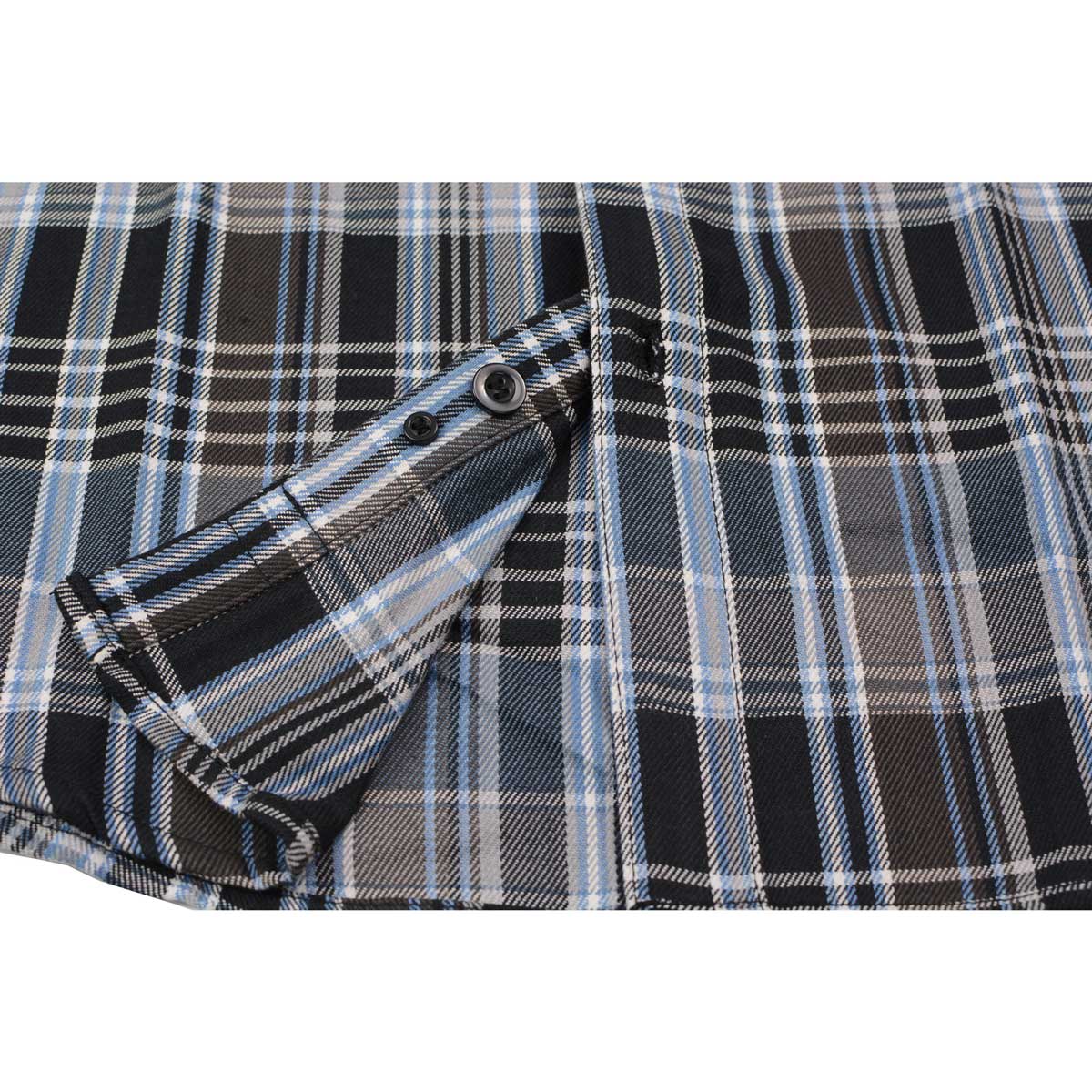Milwaukee Leather MNG11626 Men's Flannel Plaid Black and White with Blue Long Sleeve Cotton Button Down Shirt