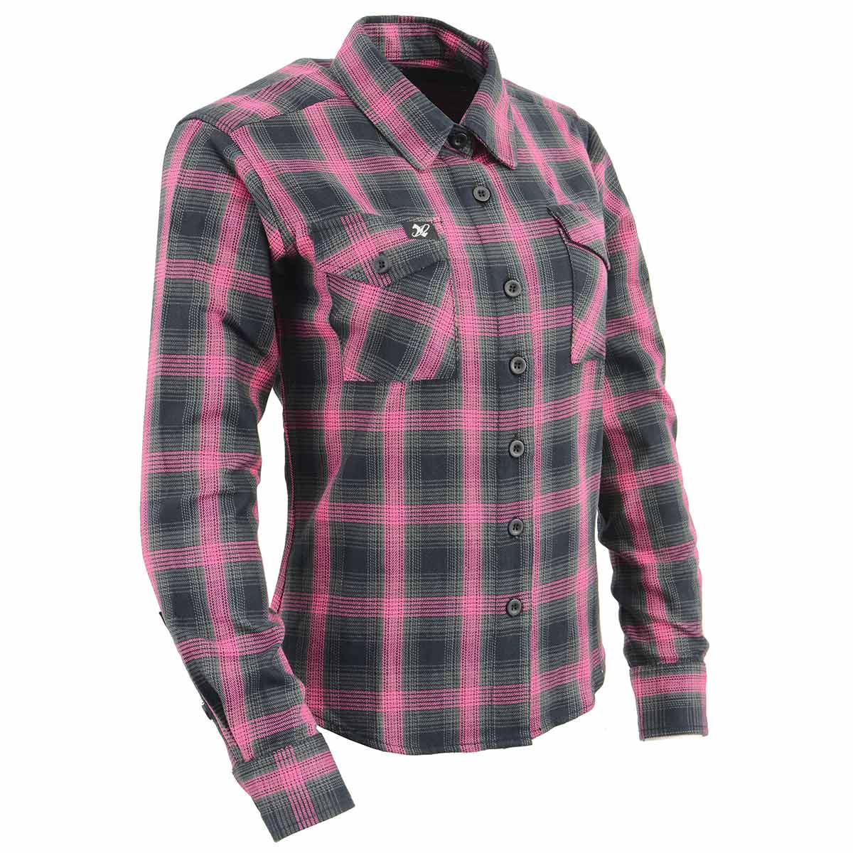 Milwaukee Leather MNG21604 Women's Casual Black with Pink Long Sleeve Casual Cotton Flannel Shirt - Blk/Pnk/Gry / Small Milwaukee Leather MNG21604 Women's Casual Black with Pink Long Sleeve Casual Cotton Flannel Shirt - Blk/Pnk/Gry / Small