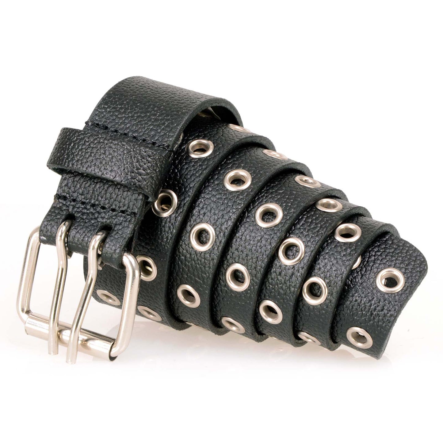 Milwaukee Leather MP7119 Men's Black Leather Belt w/ Grommet Detailing and Nickel Buckle