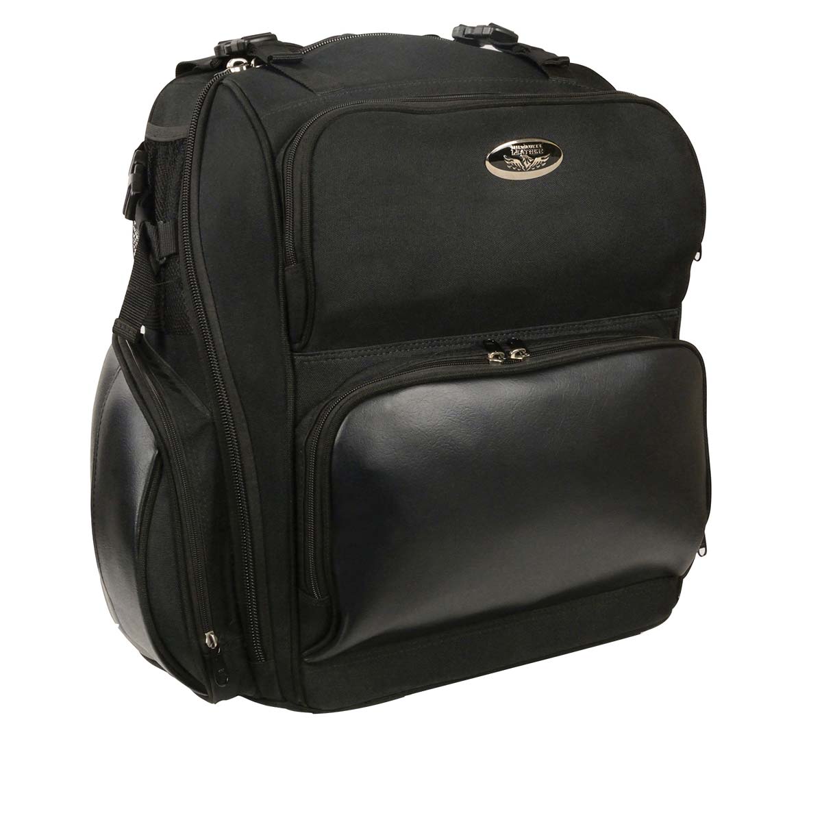 black leather backpack with silver milwaukee Milwaukee Leather MP8112 Black Large Textile Luggage Sissy Bar Bag