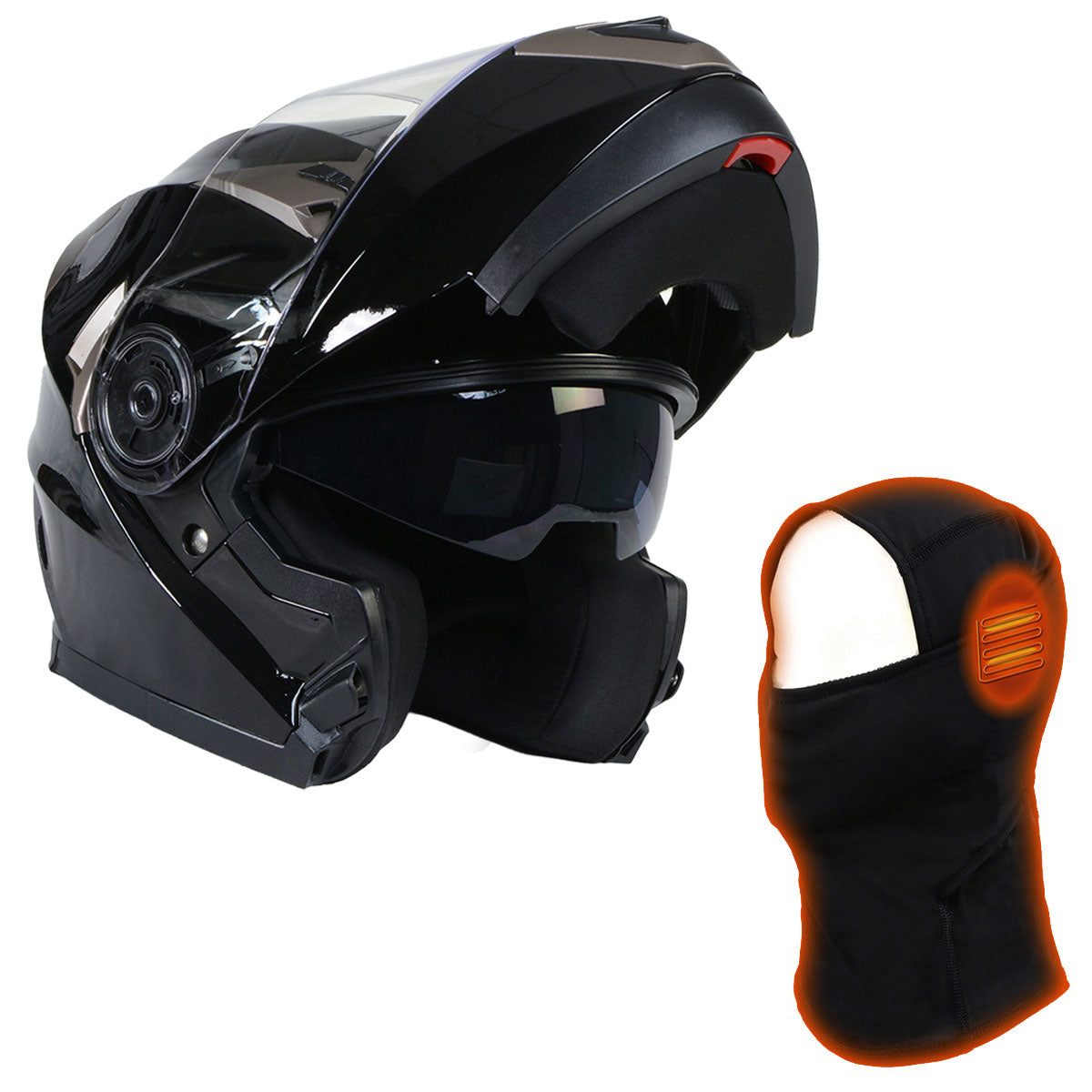 full face motorcycle helmets heated Milwaukee Helmets MPH9806DOT 'Ionized' Gloss Black Modular Helmet for Men  and Women Biker w/ MP7922FMSET Heated Balaclava Bundle