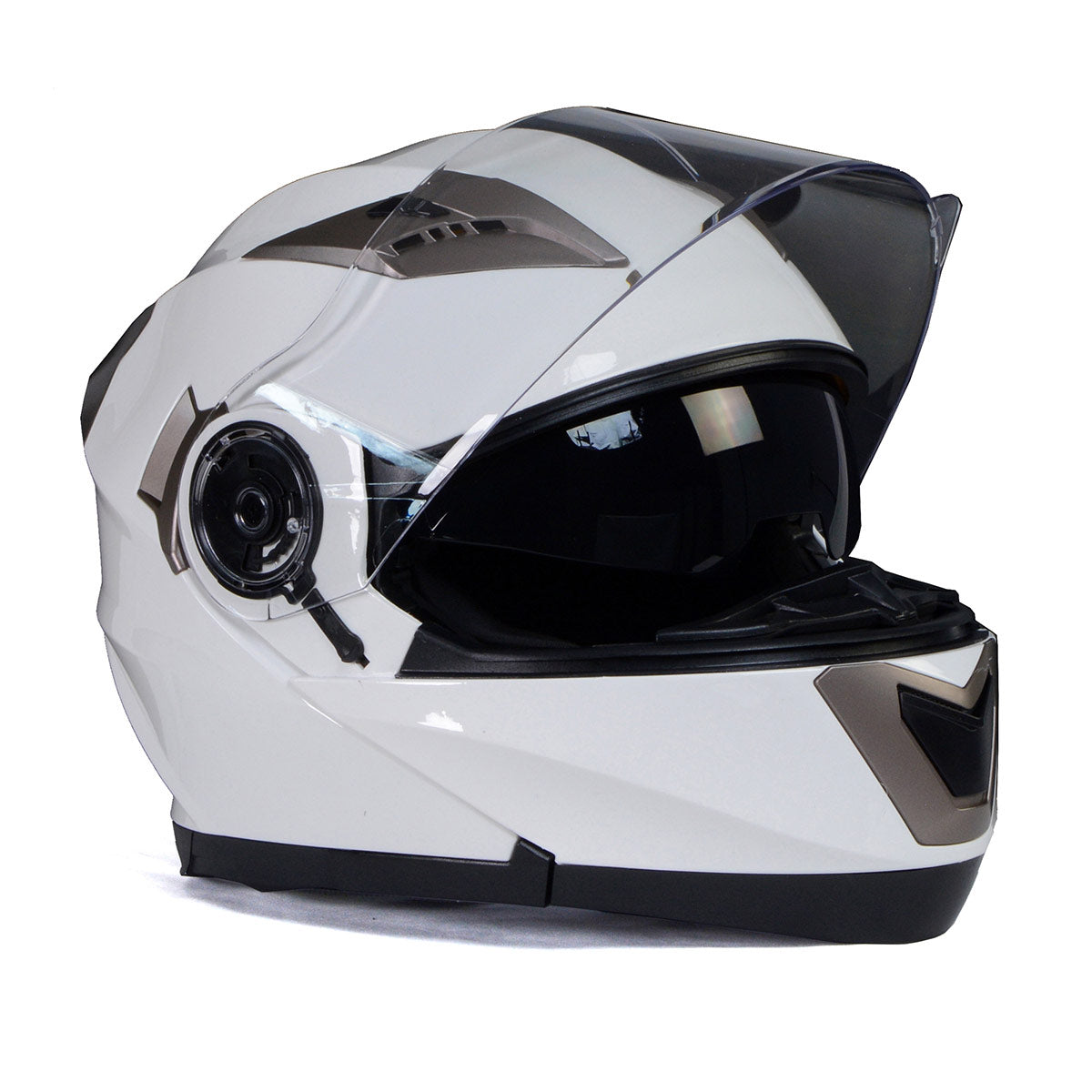 Milwaukee Helmets MPH9807DOT Ionized Gloss White Advanced Motorcycle Modular Helmet Biker w/ Drop Down Visor
