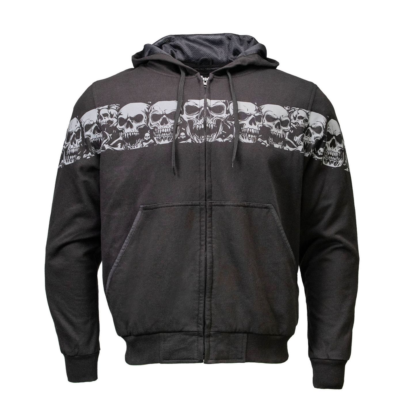 MMCC Men’s Bare Bones Hoodie – Reflective Skull Graphics Front & Back, Full Zip, 100 % Cotton - MPM1681