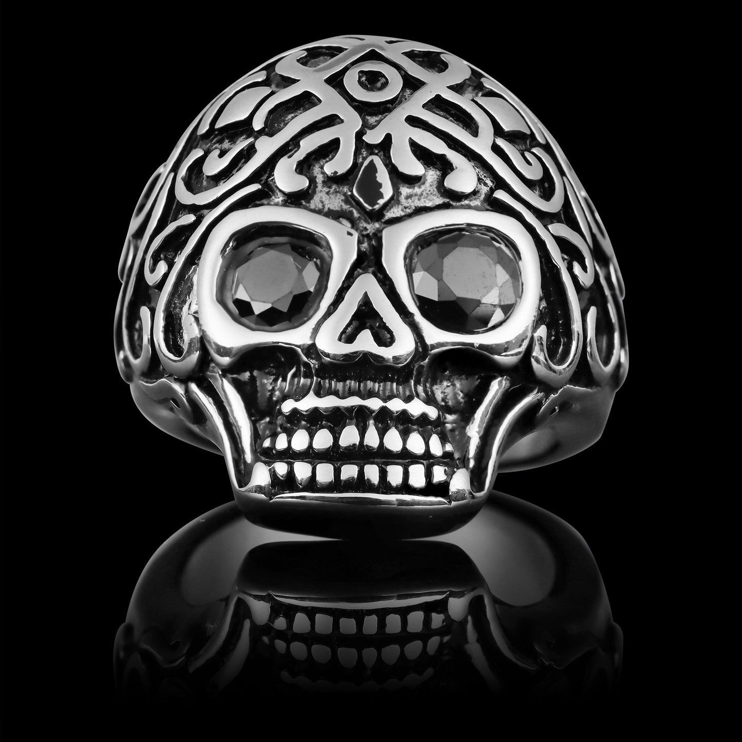 Black CZ Eyed Skull Ring