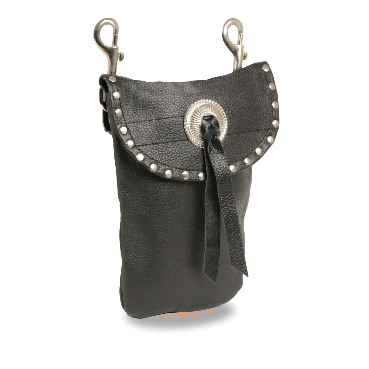 black leather backpack with silver milwaukee Milwaukee Leather SH506S Unisex Black Leather Belt Bag with Studding and Double Clasps