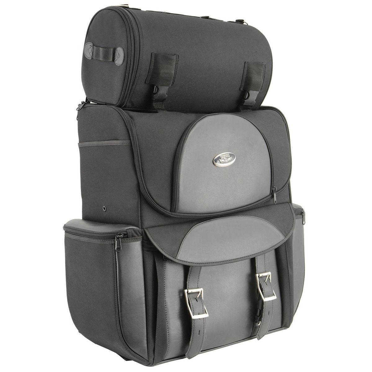 black leather backpack with silver milwaukee Milwaukee Leather SH605 Large Black Textile and PVC 2 Piece Touring Sissy Bar Motorcycle Bag