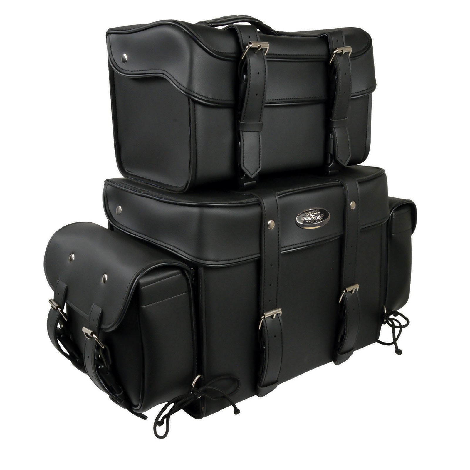 black leather backpack with silver milwaukee Milwaukee Leather SH65001 Black PVC Large Four Piece Motorcycle Touring Tail Bag