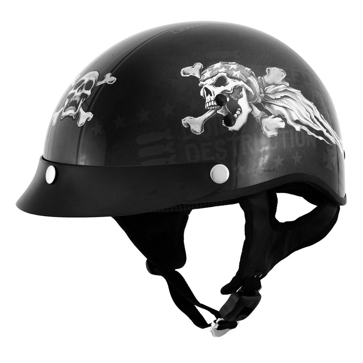 black motorcycle helmet skull cap Milwaukee Helmets T70 Freedom Skulls Black Glossy Motorcycle DOT Approved Skull Cap Half Helmet Biker