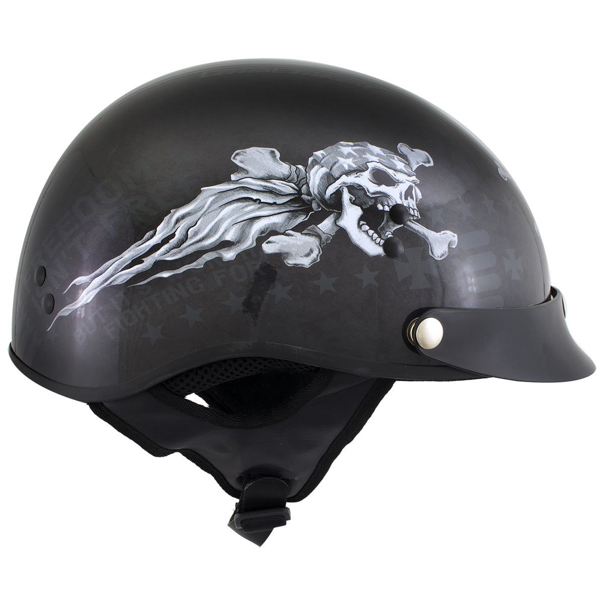 Milwaukee Helmets T70 Freedom Skulls Black Glossy Motorcycle DOT Approved Skull Cap Half Helmet Biker