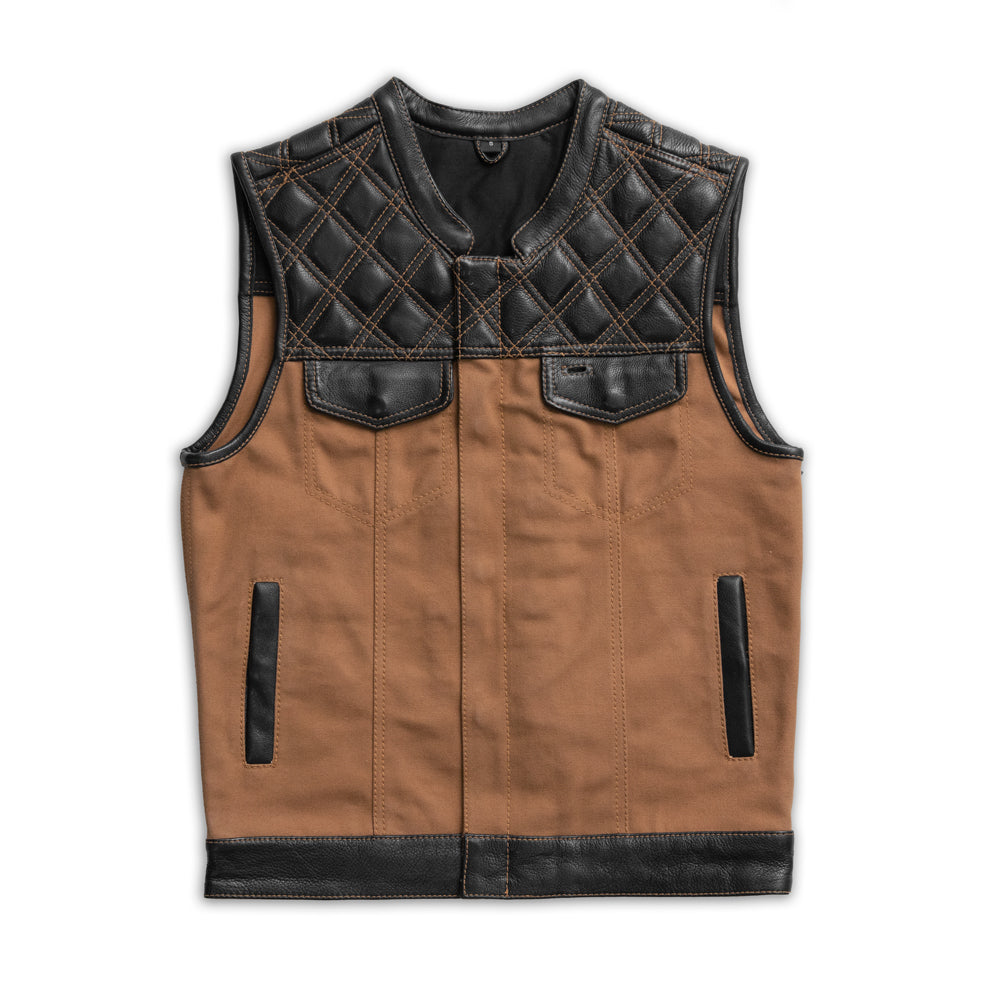 Hunt Club - Men's Motorcycle Leather/Canvas Vest 5XL