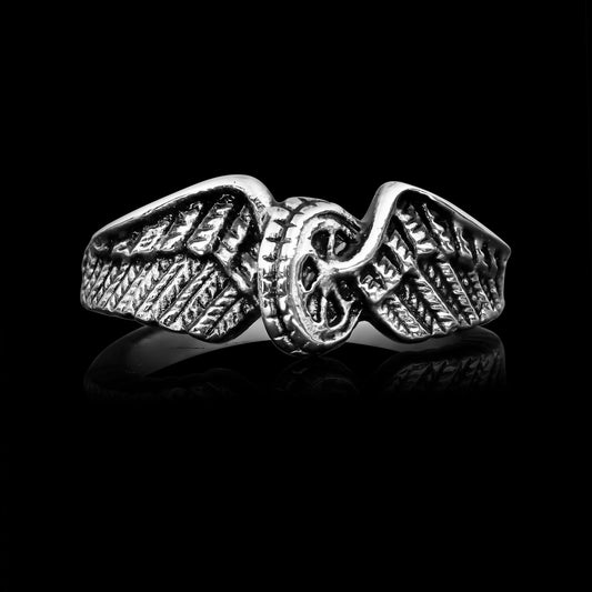 Stainless Steel Winged Wheel Women's Biker Ring