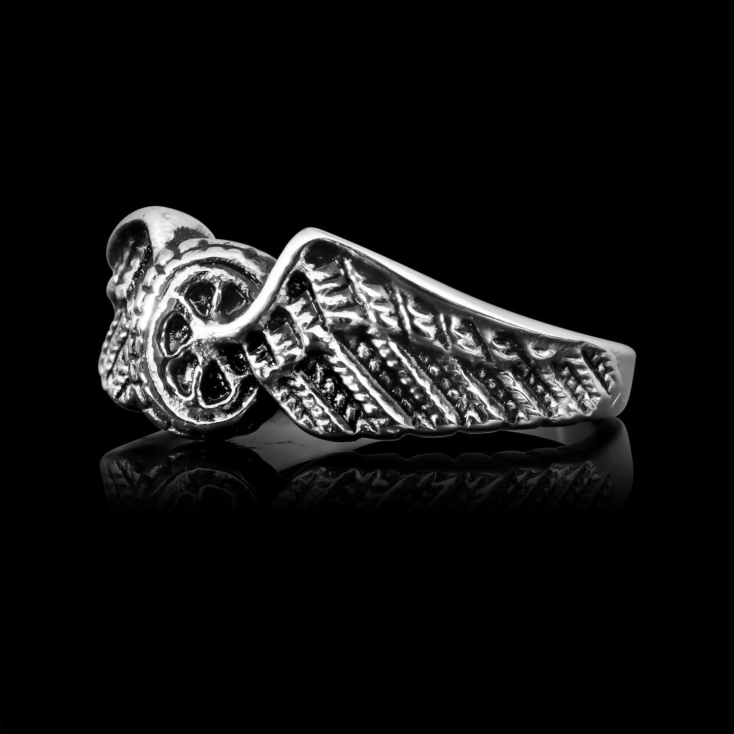 Stainless Steel Winged Wheel Women's Biker Ring