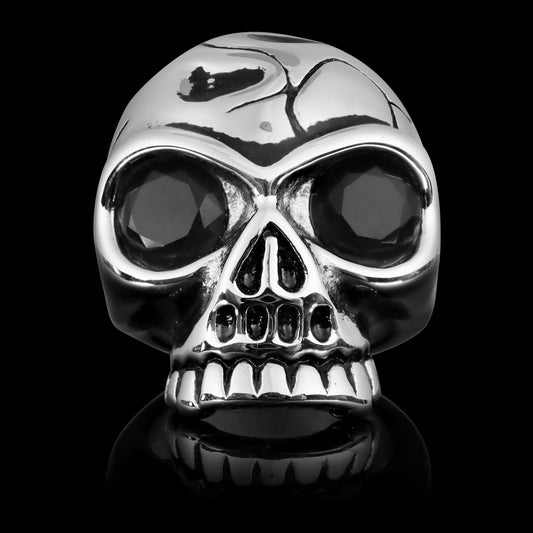 Stainless Steel Blue CZ Eyed Cracked Skull Ring