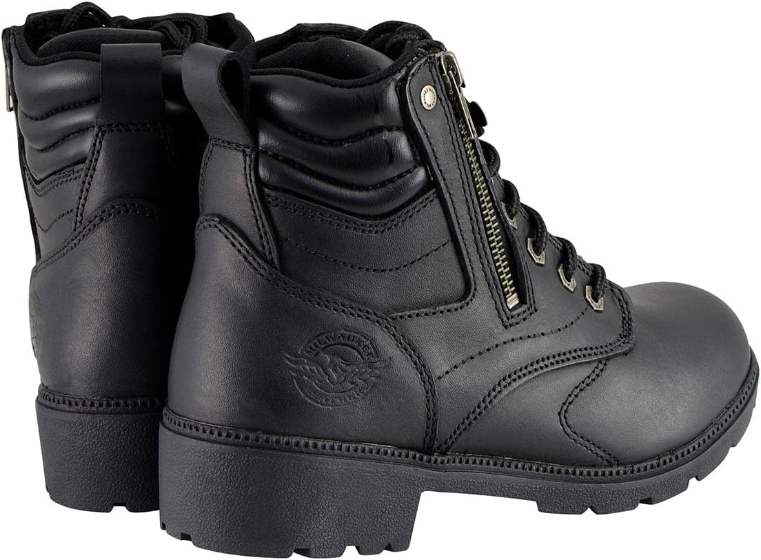 Milwaukee Leather MBL9320W Women's Black Premium Leather 'Wide-Width' Lace-Up Motorcycle Rider Boots