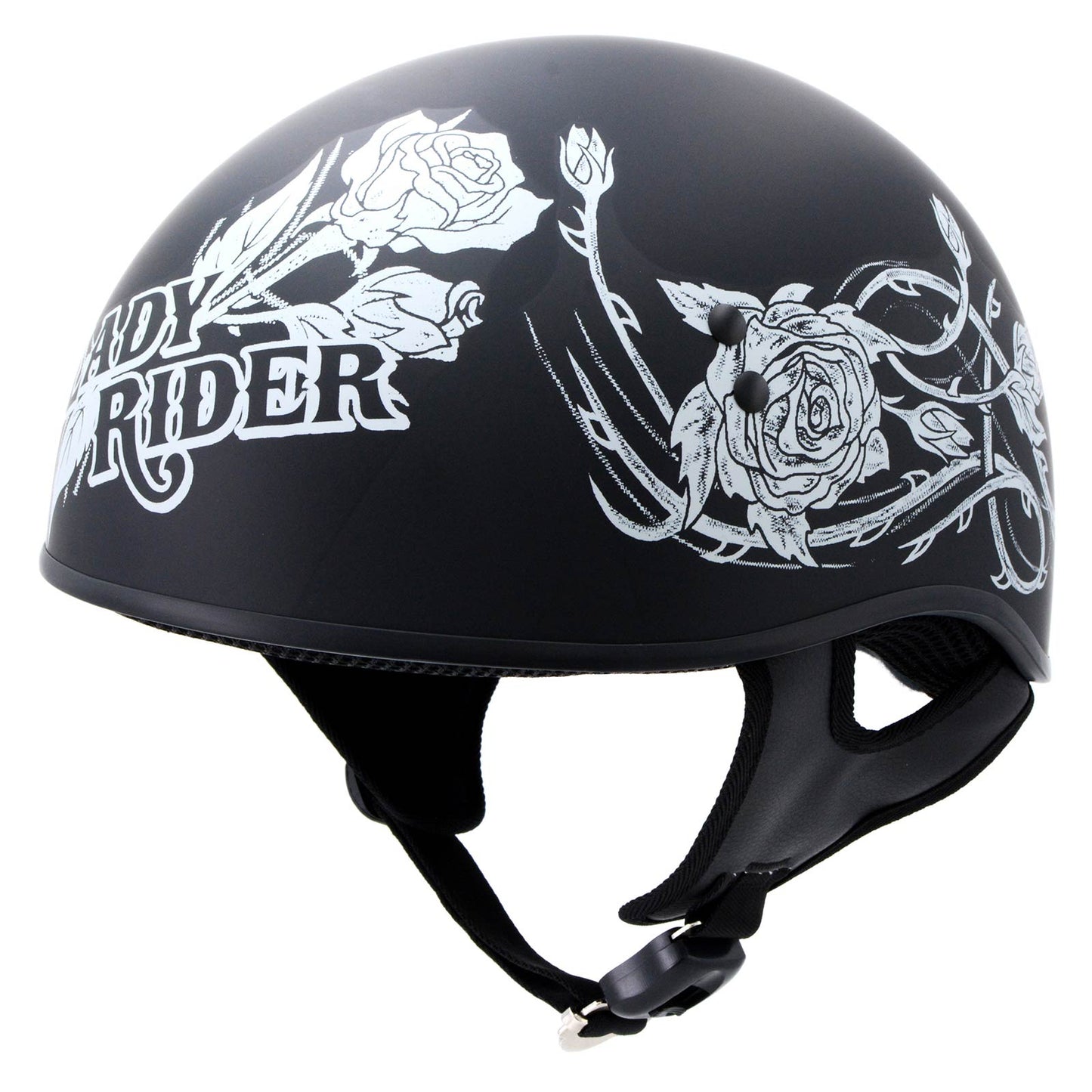 female skull motorcycle helmet Custom Bling Black Rhinestones DOT Approved Half wit The Bling Lab Hot Leathers introduces the HLD1021 Lady Rider Flat Black Motorcycle Helmet Hot Leathers HLD1021 Lady Rider
