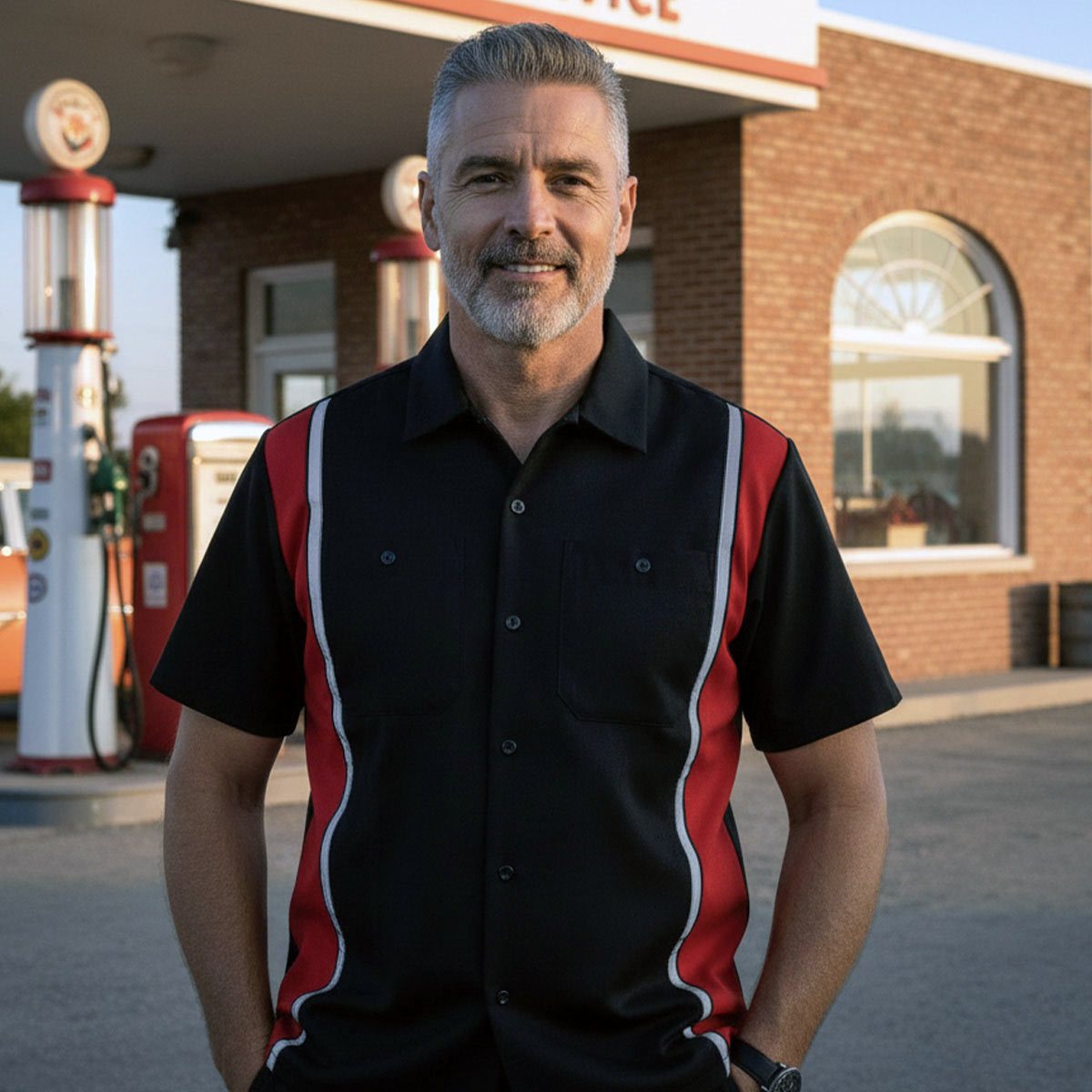 Milwaukee Motorcycle Clothing Co. Men’s Blk/Red Mechanic Work Shirt – w / Reflective Strip, Rider‑Built MDM11607