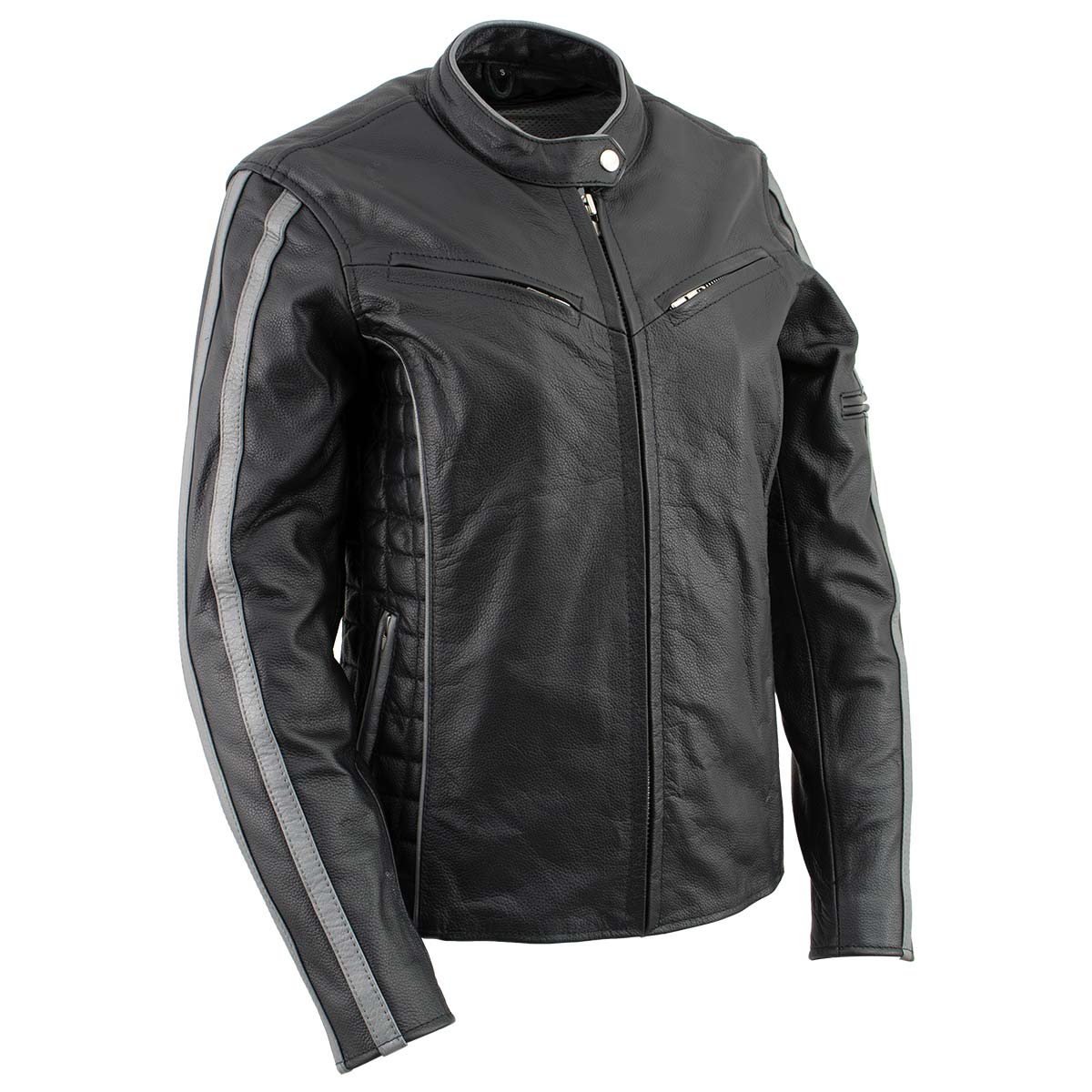 Milwaukee Leather LKL27000 Women’s  Black with Silver Multi Vented Leather Motorcycle Jacket
