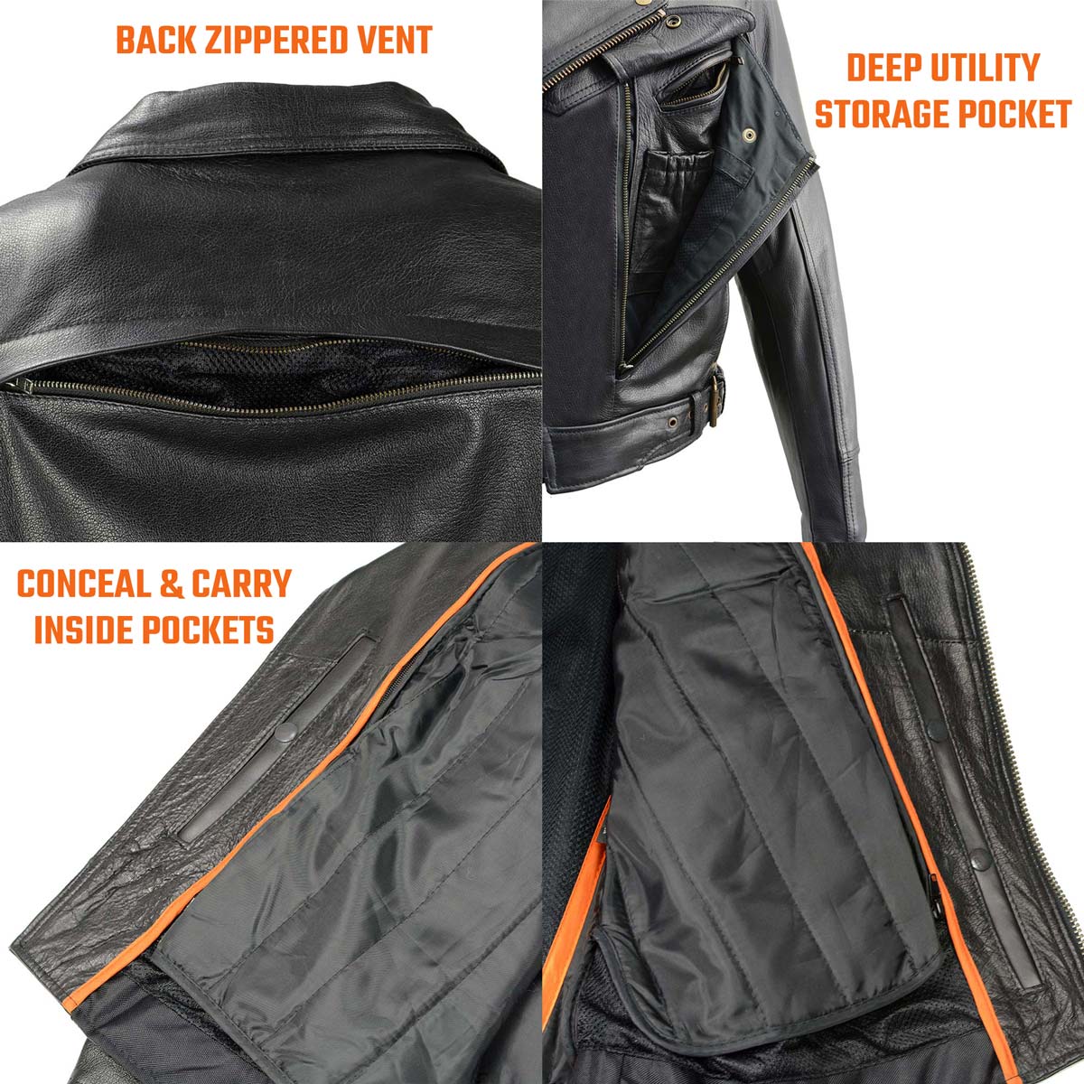 Milwaukee Leather LKM1770 Men's Black Premium Thick Leather Motorcycle Jacket Brando Style Biker Jacket Black / Large