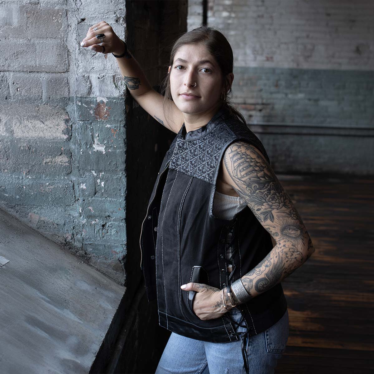 Milwaukee Leather MDL4052 Women's 'Skelly' Black Motorcycle Denim