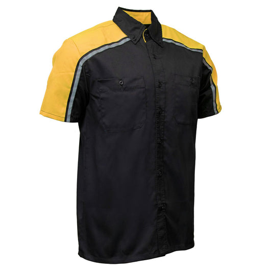 Milwaukee Motorcycle Clothing Co. Men’s Blk/Yellow Mechanic Work Shirt – w / Reflective Strip, Rider‑Built MDM11600